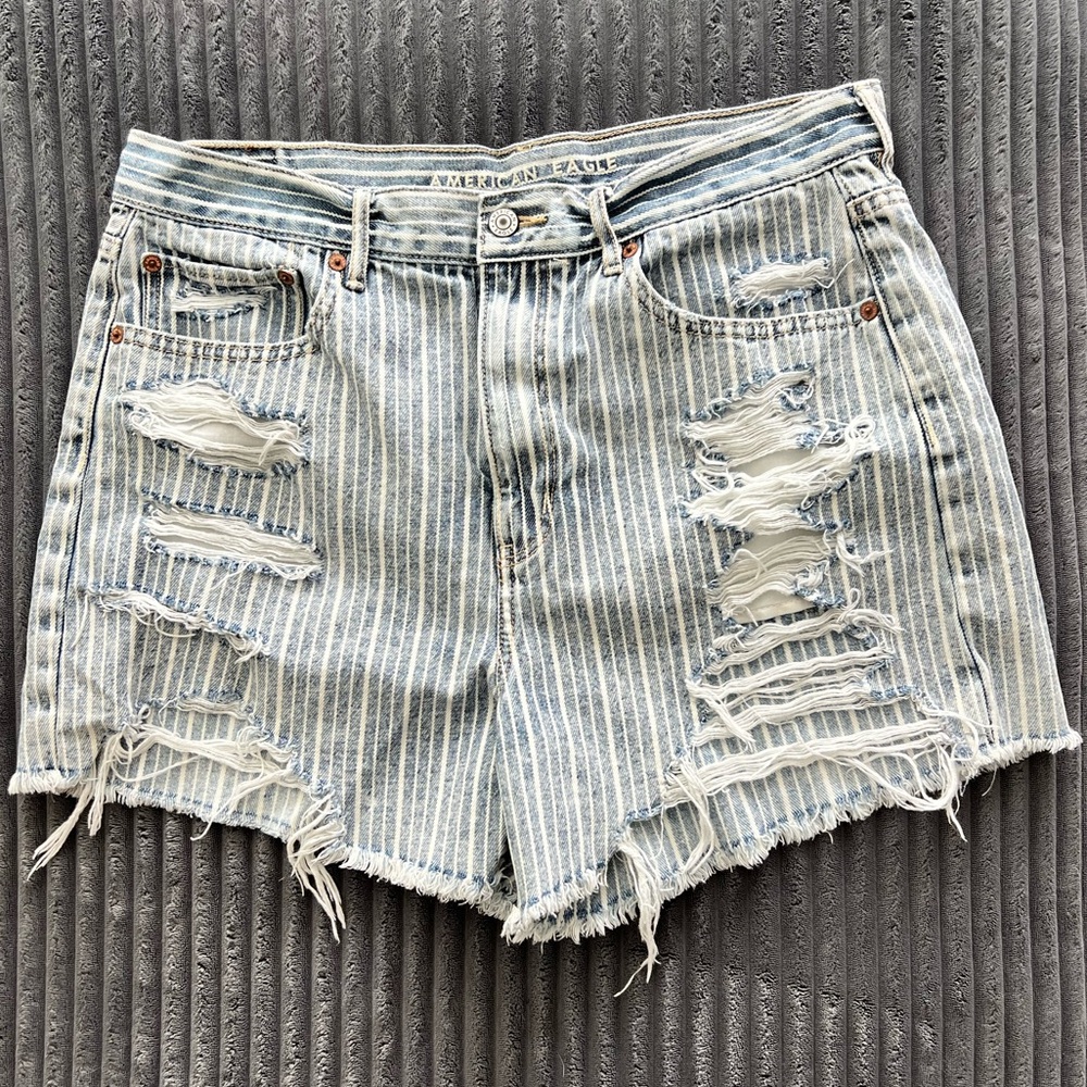 American Eagle Outfitters Blue and White Striped Jean Shorts